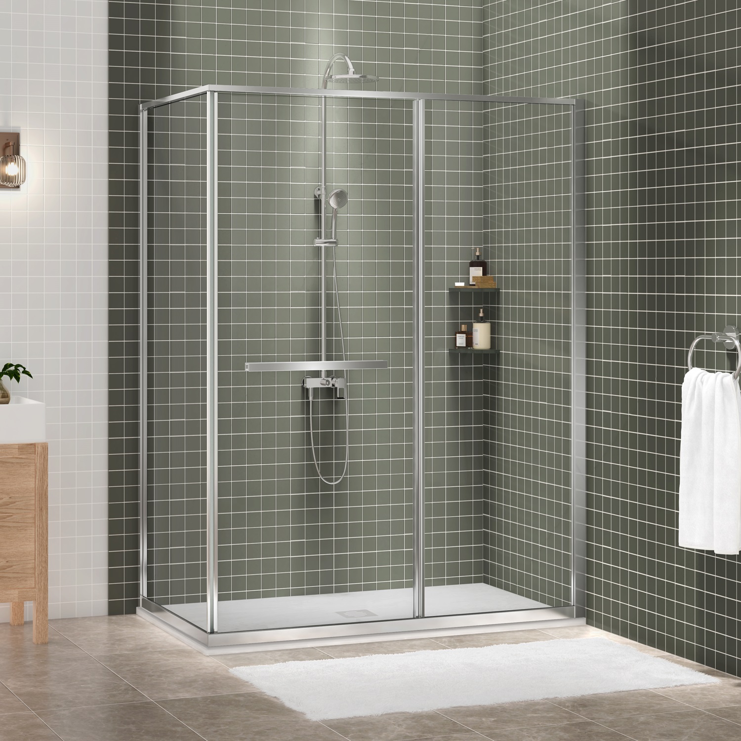 Shower base 60 x 32, in alcove, in glossy white
